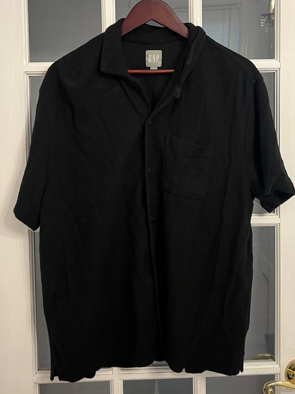 GAP Men’s Black Short Sleeve Collared Button Down Shirt Size L